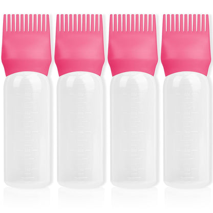 2Pack Root Comb Applicator Bottle - 6 Oz Hair Oil Applicator, Dye Bottle Tools with Oil Dispenser & Root Comb Brush - Pink