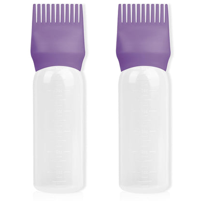 2Pack Root Comb Applicator Bottle - 6 Oz Hair Oil Applicator, Dye Bottle Tools with Oil Dispenser & Root Comb Brush - Pink