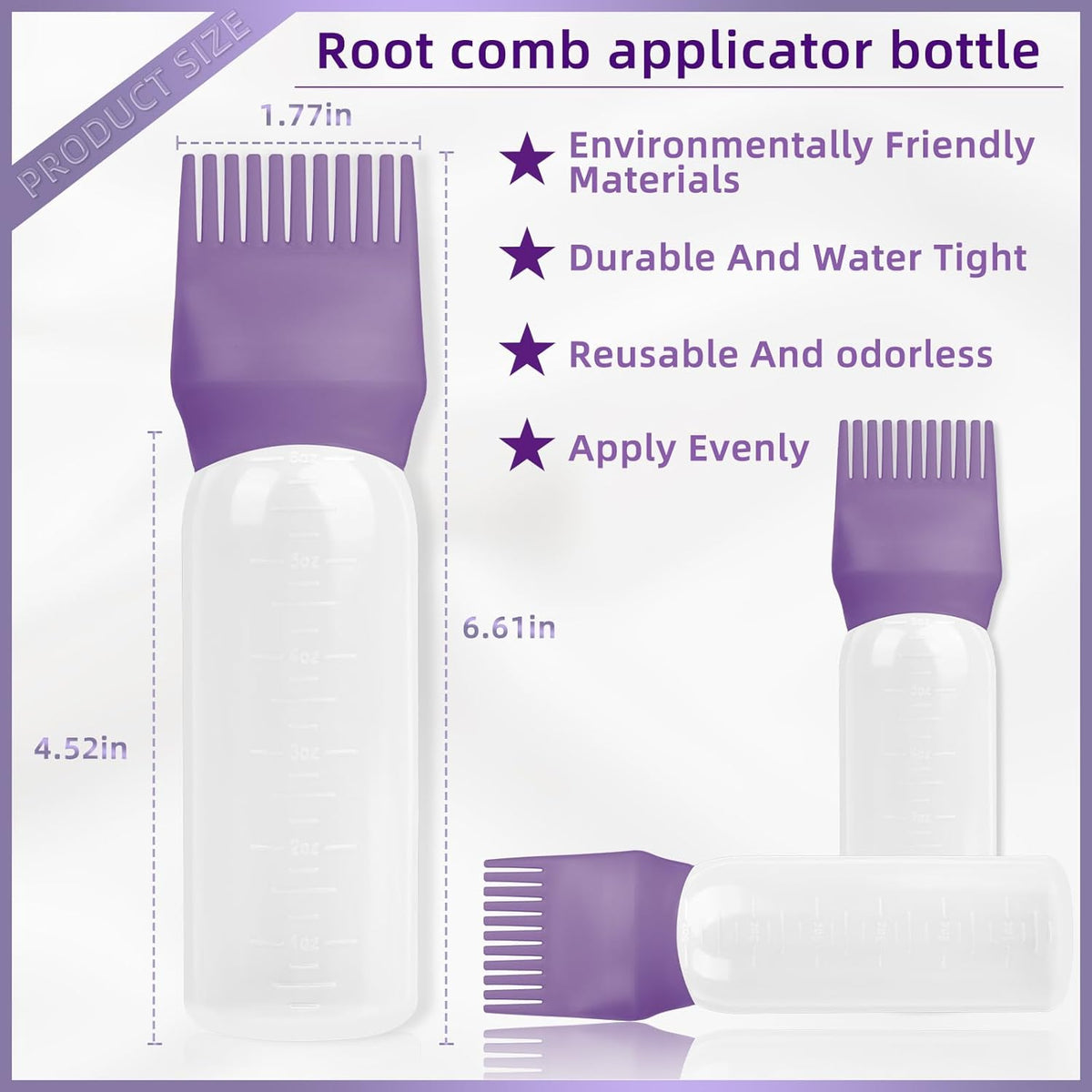 2Pack Root Comb Applicator Bottle - 6 Oz Hair Oil Applicator, Dye Bottle Tools with Oil Dispenser & Root Comb Brush - Pink