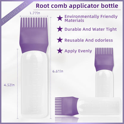2Pack Root Comb Applicator Bottle - 6 Oz Hair Oil Applicator, Dye Bottle Tools with Oil Dispenser & Root Comb Brush - Pink
