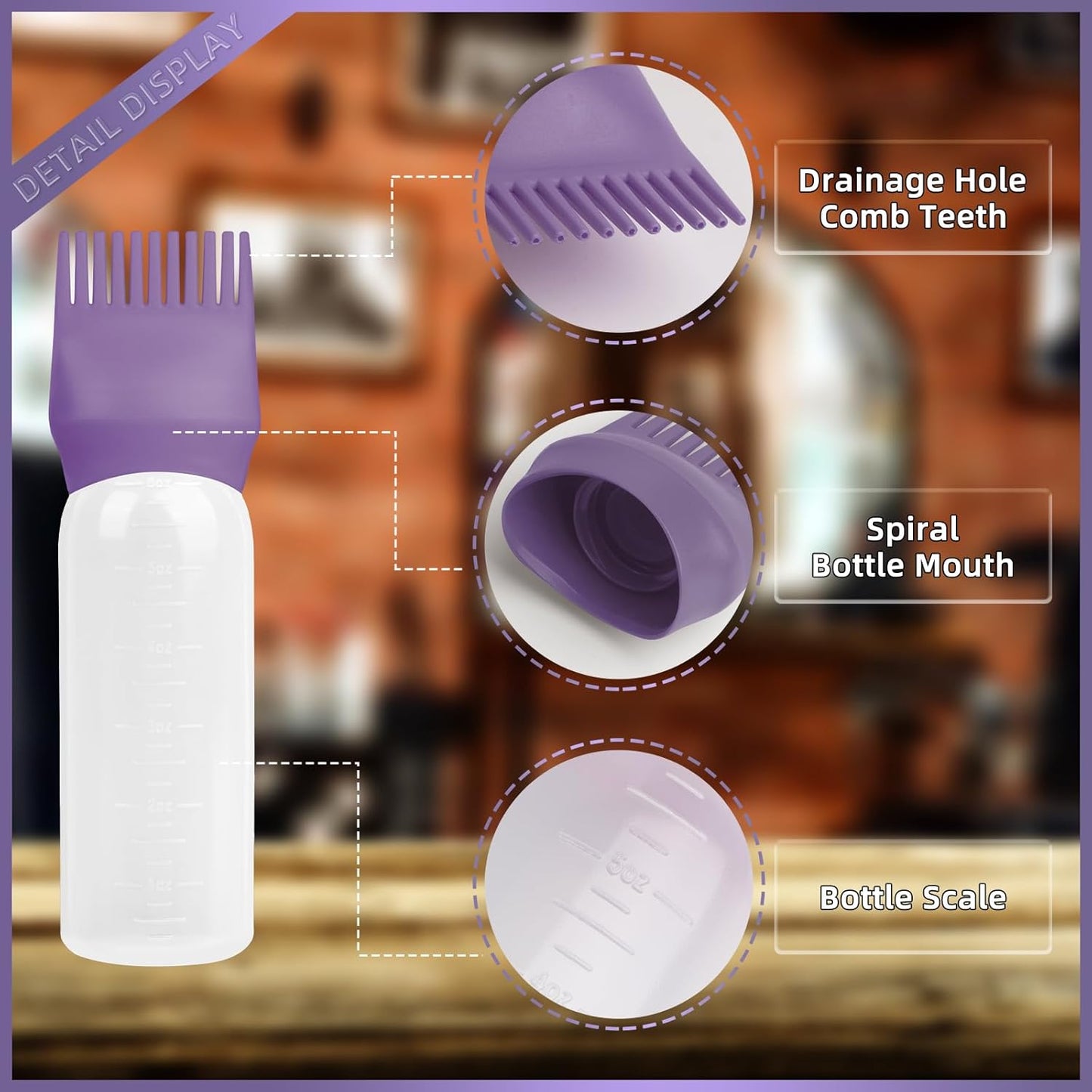 2Pack Root Comb Applicator Bottle - 6 Oz Hair Oil Applicator, Dye Bottle Tools with Oil Dispenser & Root Comb Brush - Pink