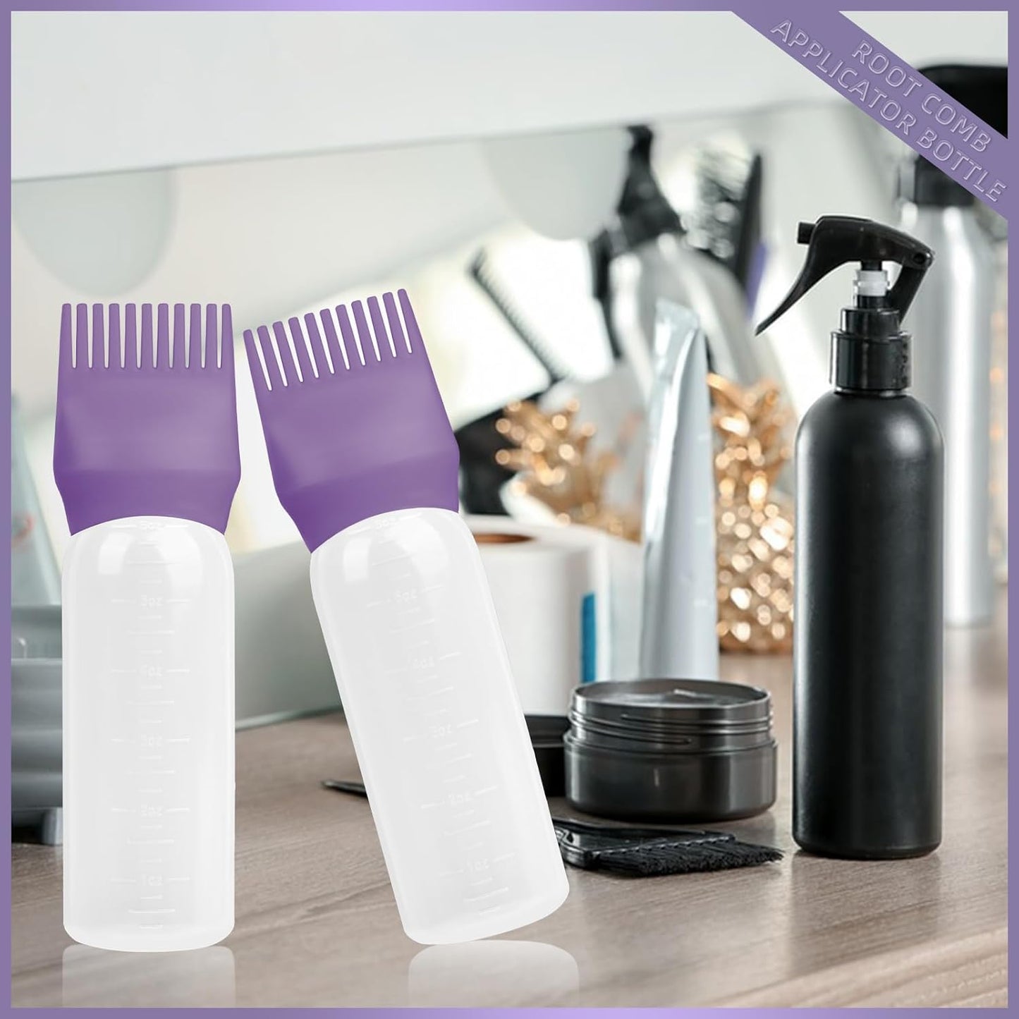 2Pack Root Comb Applicator Bottle - 6 Oz Hair Oil Applicator, Dye Bottle Tools with Oil Dispenser & Root Comb Brush - Pink