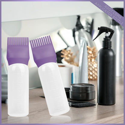 2Pack Root Comb Applicator Bottle - 6 Oz Hair Oil Applicator, Dye Bottle Tools with Oil Dispenser & Root Comb Brush - Pink
