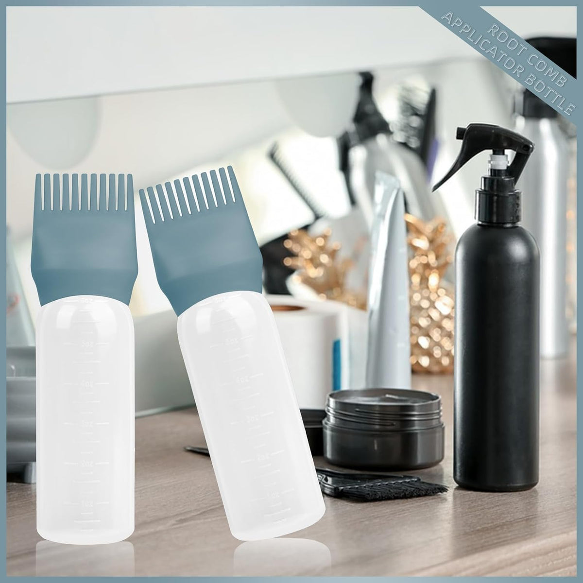 2Pack Root Comb Applicator Bottle - 6 Oz Hair Oil Applicator, Dye Bottle Tools with Oil Dispenser & Root Comb Brush - Pink