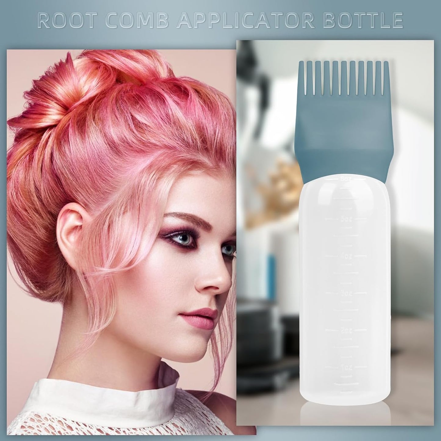 2Pack Root Comb Applicator Bottle - 6 Oz Hair Oil Applicator, Dye Bottle Tools with Oil Dispenser & Root Comb Brush - Pink