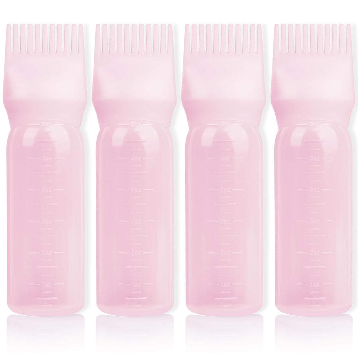 2Pack Root Comb Applicator Bottle - 6 Oz Hair Oil Applicator, Dye Bottle Tools with Oil Dispenser & Root Comb Brush - Pink