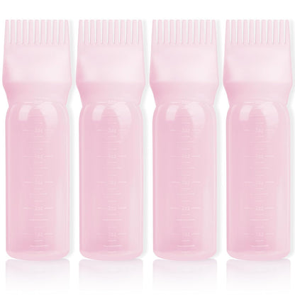 2Pack Root Comb Applicator Bottle - 6 Oz Hair Oil Applicator, Dye Bottle Tools with Oil Dispenser & Root Comb Brush - Pink