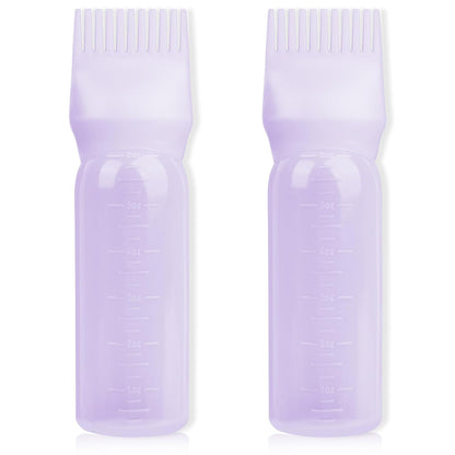 2Pack Root Comb Applicator Bottle - 6 Oz Hair Oil Applicator, Dye Bottle Tools with Oil Dispenser & Root Comb Brush - Pink