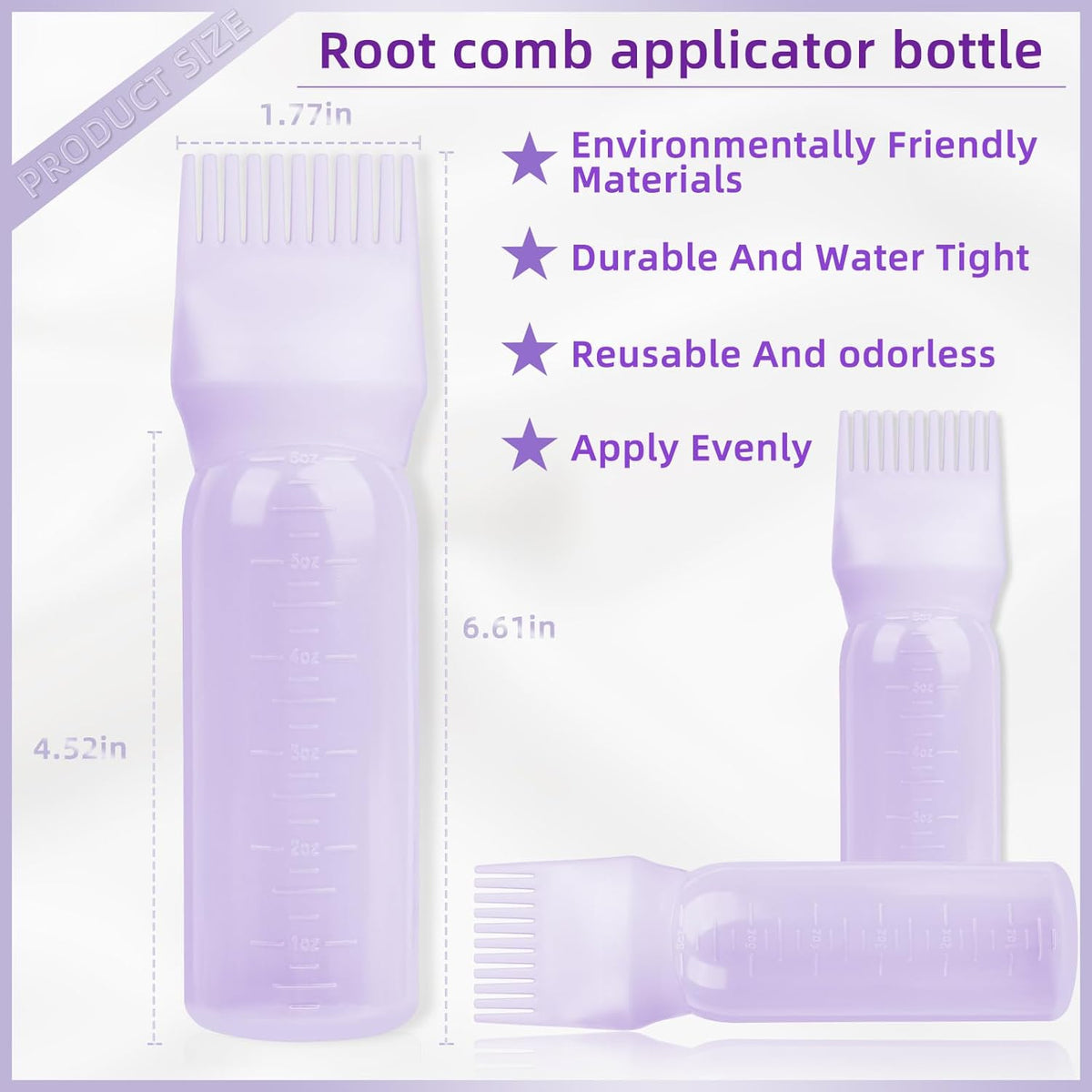 2Pack Root Comb Applicator Bottle - 6 Oz Hair Oil Applicator, Dye Bottle Tools with Oil Dispenser & Root Comb Brush - Pink