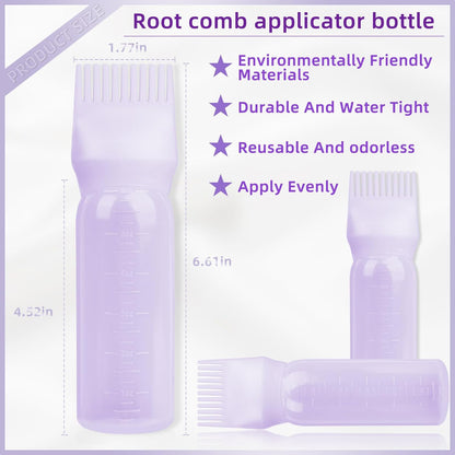 2Pack Root Comb Applicator Bottle - 6 Oz Hair Oil Applicator, Dye Bottle Tools with Oil Dispenser & Root Comb Brush - Pink