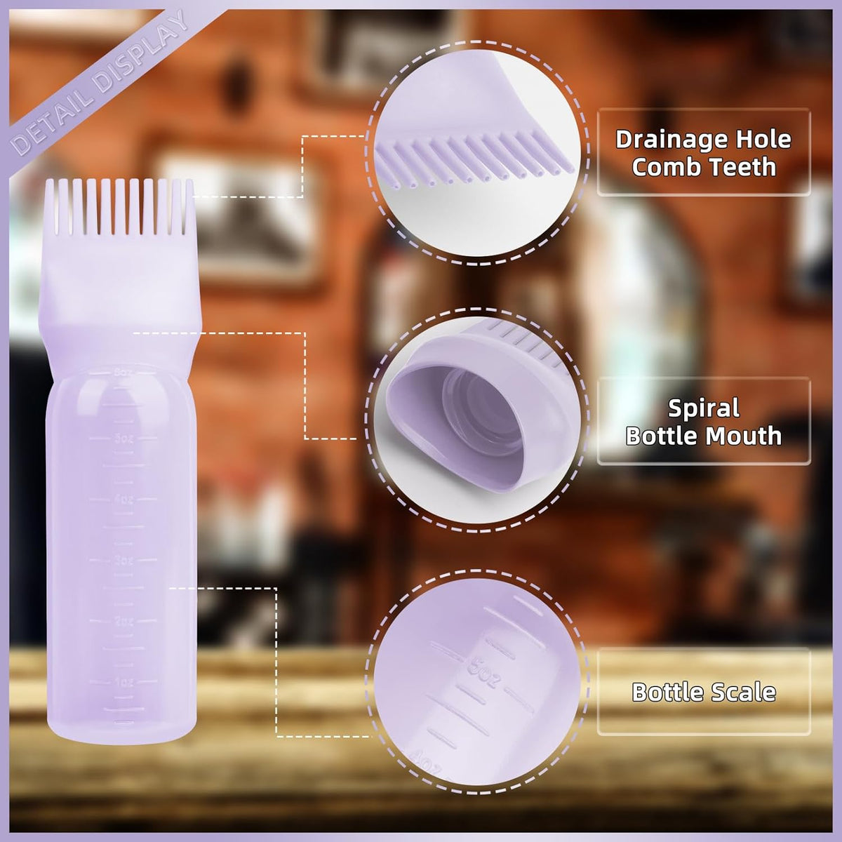 2Pack Root Comb Applicator Bottle - 6 Oz Hair Oil Applicator, Dye Bottle Tools with Oil Dispenser & Root Comb Brush - Pink