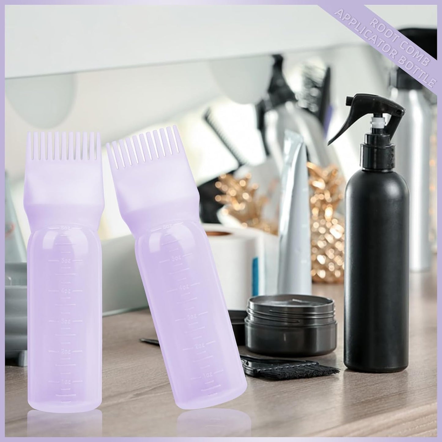 2Pack Root Comb Applicator Bottle - 6 Oz Hair Oil Applicator, Dye Bottle Tools with Oil Dispenser & Root Comb Brush - Pink