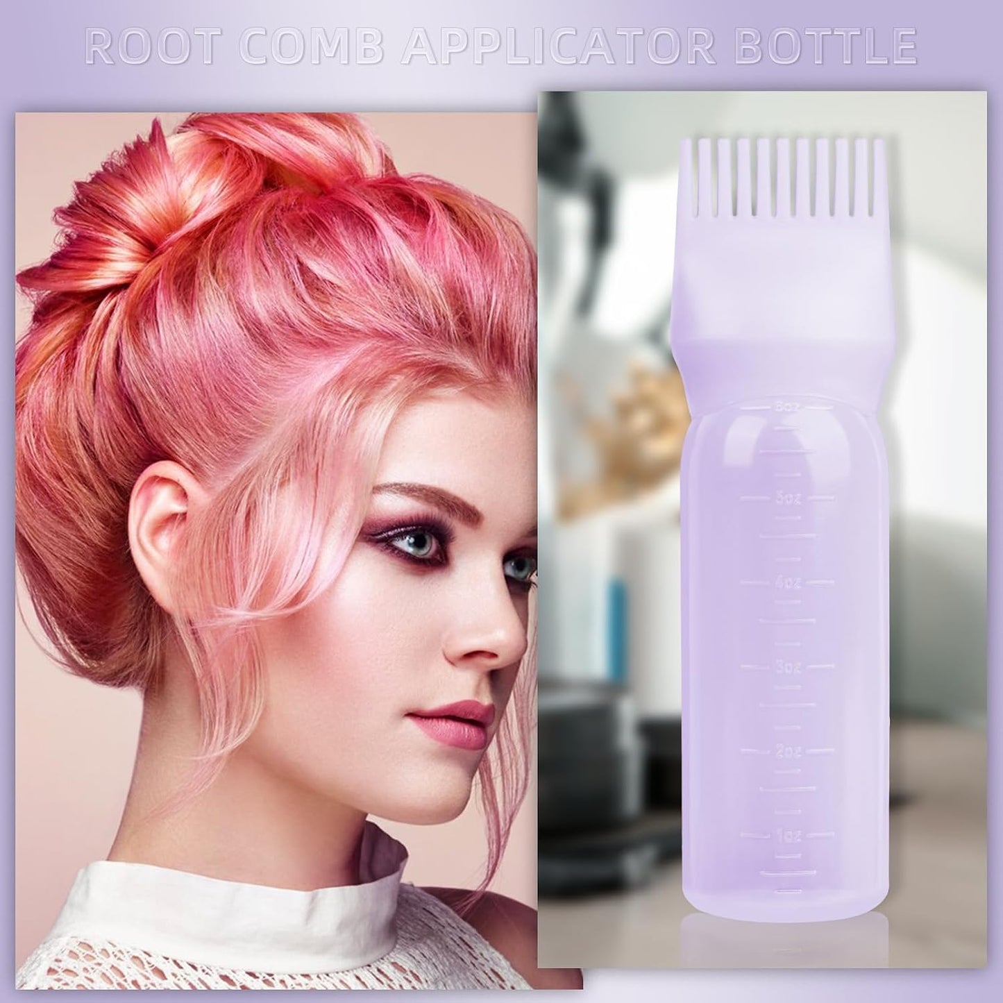 2Pack Root Comb Applicator Bottle - 6 Oz Hair Oil Applicator, Dye Bottle Tools with Oil Dispenser & Root Comb Brush - Pink