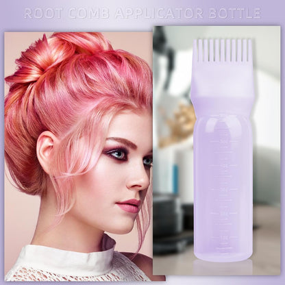 2Pack Root Comb Applicator Bottle - 6 Oz Hair Oil Applicator, Dye Bottle Tools with Oil Dispenser & Root Comb Brush - Pink