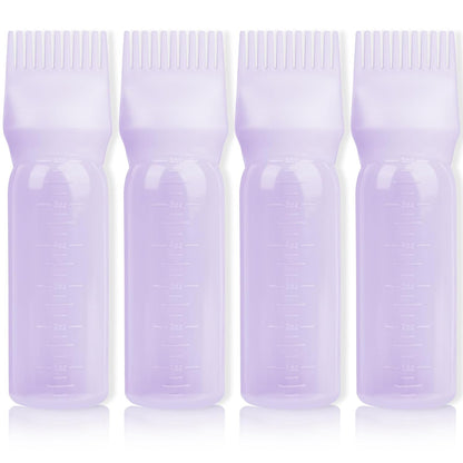 2Pack Root Comb Applicator Bottle - 6 Oz Hair Oil Applicator, Dye Bottle Tools with Oil Dispenser & Root Comb Brush - Pink