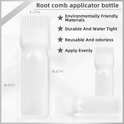 2Pack Root Comb Applicator Bottle - 6 Oz Hair Oil Applicator, Dye Bottle Tools with Oil Dispenser & Root Comb Brush - Pink