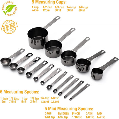 Stainless Steel Measuring Cups & Spoons Set, Black