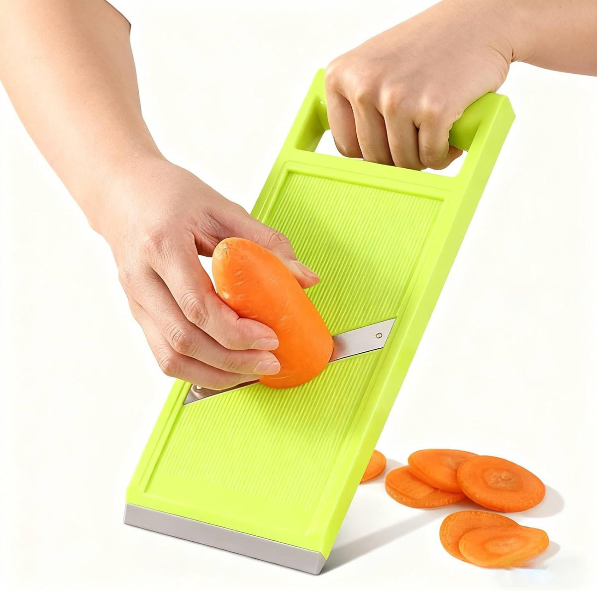 Handheld Mandoline, Vegetable Chopper and Chip Maker with Stainless Steel Blades and Ergonomic Handle, Kitchen Vegetable Fruit Cutter Peeler for Carrots and Potatoes