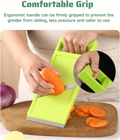 Handheld Mandoline, Vegetable Chopper and Chip Maker with Stainless Steel Blades and Ergonomic Handle, Kitchen Vegetable Fruit Cutter Peeler for Carrots and Potatoes