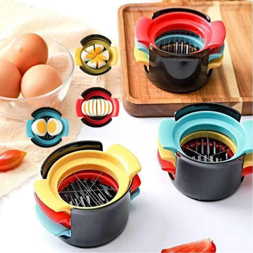 4-in-1 Stainless Steel Egg Slicer for Hard Boiled Eggs, Fruits & More – Effortless Egg Cutter for Salads, Sandwiches, Charcuterie Boards – (Perfect for Strawberries, Bananas, Grapes)