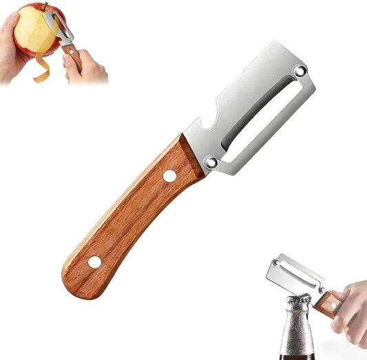 Premium Vegetable Peeler with Wooden Handle and Bottle Opener, Multifunctional Vegetable Peeler for Kitchen,Designed for Peeling Various Fruits and Vegetables(1pcs)