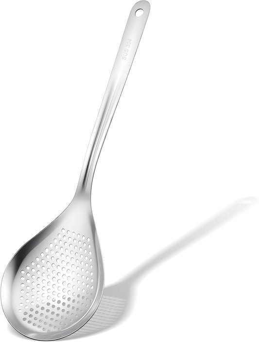 Slotted Spoons for Cooking, Skimmer Slotted Spoon, Large Stainless Steel Skimmer Ladle Spoon Spider Strainer with Handle and Hanging Holes for Kitchen Cooking, Frying and Draining