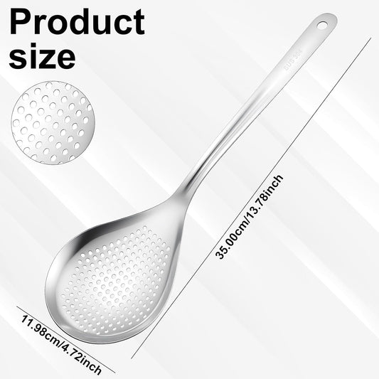 Slotted Spoons for Cooking, Skimmer Slotted Spoon, Large Stainless Steel Skimmer Ladle Spoon Spider Strainer with Handle and Hanging Holes for Kitchen Cooking, Frying and Draining