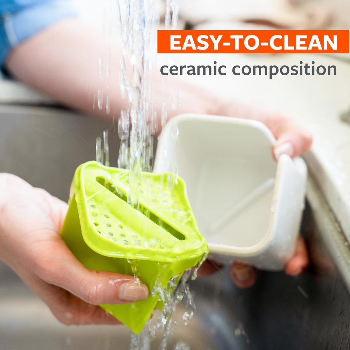 Sinkside Ceramic Cleaning Station - Kitchen Sink Caddy & Sponge Holder, Countertop Organizer for Dish Brushes & Scrubbers - Dishwasher Safe, Rustproof, Compact Design, White