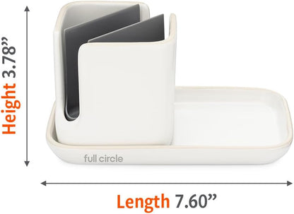 Sinkside Ceramic Cleaning Station - Kitchen Sink Caddy & Sponge Holder, Countertop Organizer for Dish Brushes & Scrubbers - Dishwasher Safe, Rustproof, Compact Design, White