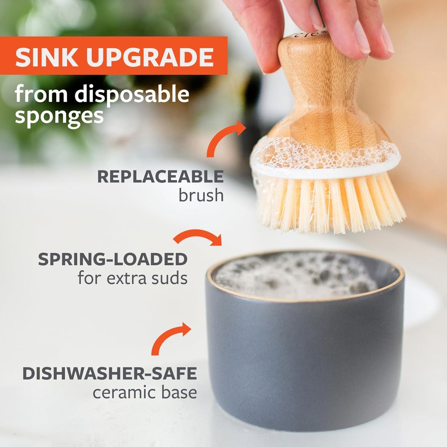 Sinkside Ceramic Cleaning Station - Kitchen Sink Caddy & Sponge Holder, Countertop Organizer for Dish Brushes & Scrubbers - Dishwasher Safe, Rustproof, Compact Design, White