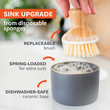 Sinkside Ceramic Cleaning Station - Kitchen Sink Caddy & Sponge Holder, Countertop Organizer for Dish Brushes & Scrubbers - Dishwasher Safe, Rustproof, Compact Design, White