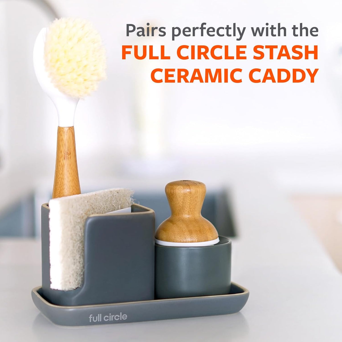 Sinkside Ceramic Cleaning Station - Kitchen Sink Caddy & Sponge Holder, Countertop Organizer for Dish Brushes & Scrubbers - Dishwasher Safe, Rustproof, Compact Design, White