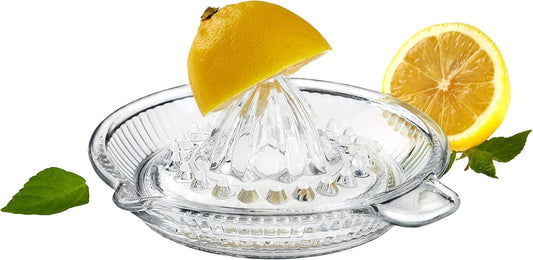 Glass Lemon Juicer, Manual Squeezer for Orange, Grapefuit, Small Citrus, Extractor Manual Hand with Handle and Pour Spout, Crystal Clear Glass 2.02oz
