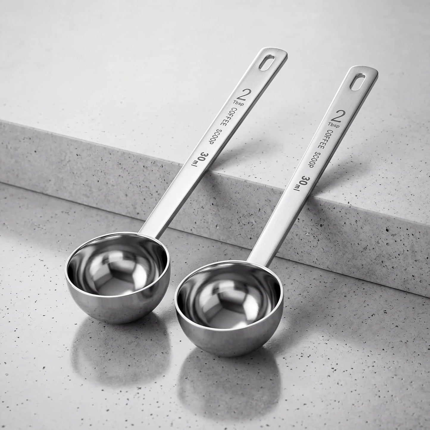 4 Pcs 2 Tablespoon Scoops with Long Handle, 30 ml Stainless Steel Measuring Spoon for Coffee Milk Fruit Powder, Loose Tea Dry, Spice Jar, Cooking Baking, and Other Dry Goods