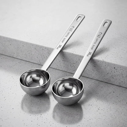 4 Pcs 2 Tablespoon Scoops with Long Handle, 30 ml Stainless Steel Measuring Spoon for Coffee Milk Fruit Powder, Loose Tea Dry, Spice Jar, Cooking Baking, and Other Dry Goods