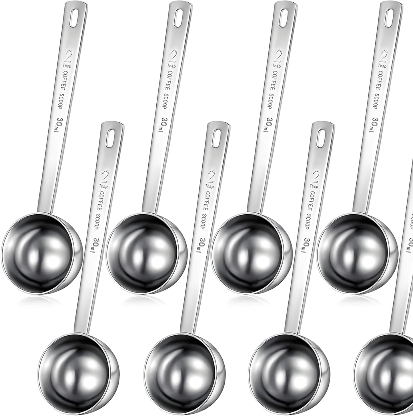 4 Pcs 2 Tablespoon Scoops with Long Handle, 30 ml Stainless Steel Measuring Spoon for Coffee Milk Fruit Powder, Loose Tea Dry, Spice Jar, Cooking Baking, and Other Dry Goods