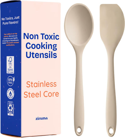 NonToxic Platinum Silicone Utensils, 100% Plastic-Free, 2-Pcs, Beige