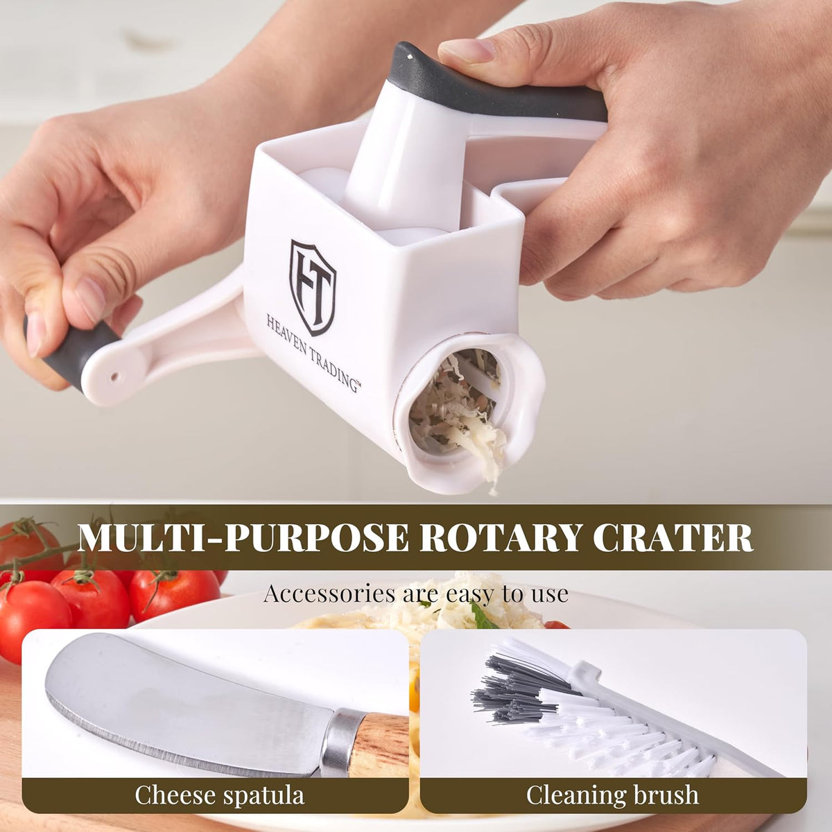 Manual Rotary Cheese Grater Set with ABS Body, 3 Stainless Steel Drums, Roller, Spatula, Cleaning Brush & Protective Gloves for Home Kitchen Use –