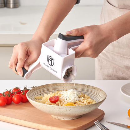 Manual Rotary Cheese Grater Set with ABS Body, 3 Stainless Steel Drums, Roller, Spatula, Cleaning Brush & Protective Gloves for Home Kitchen Use –