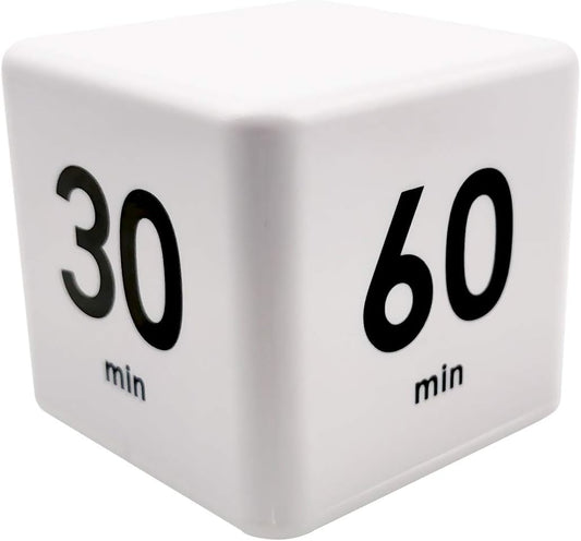 Cube Timer, Productivity Cube Flip Timer, 15-20-30-60 Minute | Time Preset, Kitchen, Studying, Workout, Classroom, Kids ADHD, White