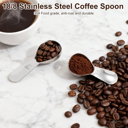 2Pcs Coffee Scoops, Premium 18/8 Stainless Steel Coffee Spoons, Set of 2 Short Handled (1 Tablespoon & 2 Tablespoon) Coffee Measuring Spoon for Ground Coffee, Tea and Powder