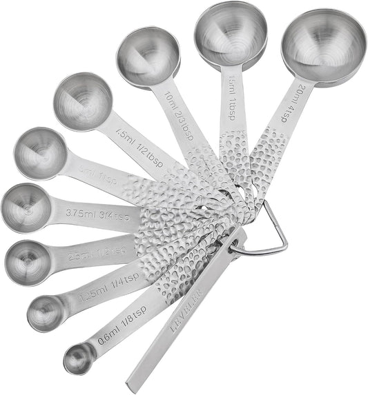Measuring Spoons Set, 18/8 Stainless Steel Measuring Spoon Set 9 & Leveler, Metal Measuring Spoons for Baking, Kitchen Gadgets Measure Spoons, Measurement Spoons 1/8, 3/4, 4 tsp & 2/3 tbsp