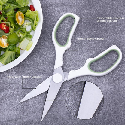 Kitchen Scissors All Purpose Kitchen Shears with Magnetic Holder, Soft Grip Handle Cooking Scissors Dishwasher Safe with Come Apart Blade Heavy Duty Scissors for Meat, Vegetable, Herb, White