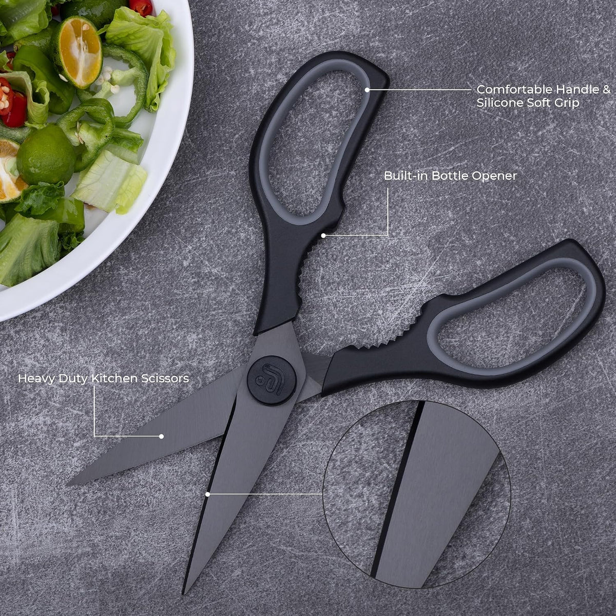 Kitchen Scissors All Purpose Kitchen Shears with Magnetic Holder, Soft Grip Handle Cooking Scissors Dishwasher Safe with Come Apart Blade Heavy Duty Scissors for Meat, Vegetable, Herb, White