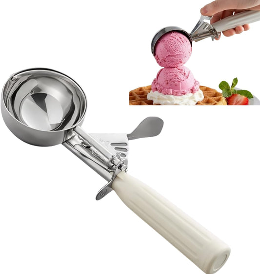 3-3/4 OZ Ice Cream Portion Scoop with Trigger Release Food Disher with Ivory Handle #10 Food Portion Control Scoop Ice Cream Scooper Cookie Scooper for Baking