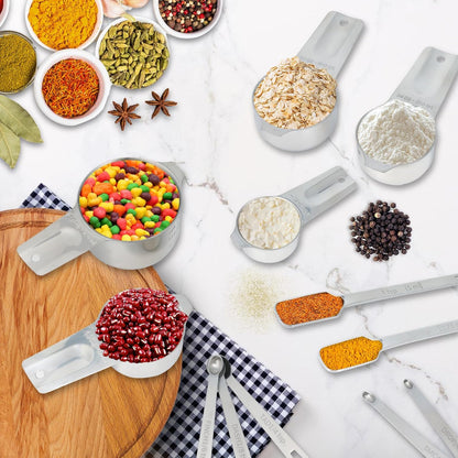 21 Pieces Measuring Cups and Spoons Set - Includes 7 Stainless Steel Measuring Cups, 8 Rectangular & 5 Mini Measuring Spoons with Leveler Fits Spice Jars, Ideal for Dry and Liquid Ingredients