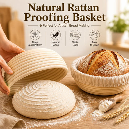 Sourdough Starter Kit - Banneton Proofing Basket 9 Inch Round & 10 Oval, Complete Sourdough Bread Baking Supplies with Starter Jar, Bread Sling, Lame, Danish Dough Whisk, Bags