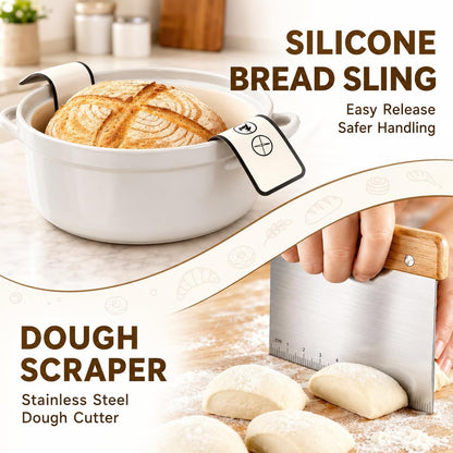 Sourdough Starter Kit - Banneton Proofing Basket 9 Inch Round & 10 Oval, Complete Sourdough Bread Baking Supplies with Starter Jar, Bread Sling, Lame, Danish Dough Whisk, Bags