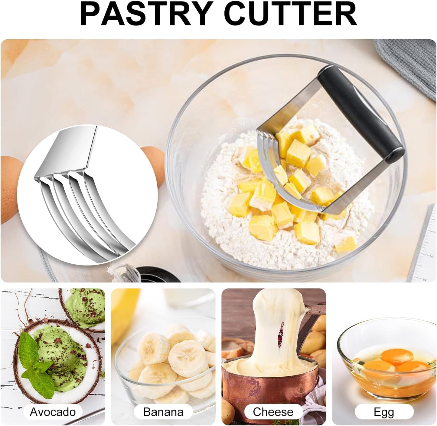 Pastry Cutter, Biscuit Cutter, Dough Scraper,Pastry Blender,Baking Mats | Stainless Steel Dough Cutter Set,Biscuit Cutter Baking Pastry Mat Dough Blender Tools & Pastry Utensils (5 Pcs/Set)