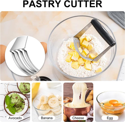 Pastry Cutter, Biscuit Cutter, Dough Scraper,Pastry Blender,Baking Mats | Stainless Steel Dough Cutter Set,Biscuit Cutter Baking Pastry Mat Dough Blender Tools & Pastry Utensils (5 Pcs/Set)